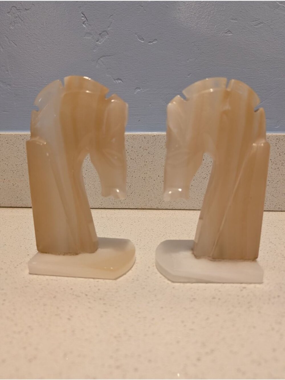 Vintage Hand-Carved Onyx Horse Head Bookends Neutral Tones Art Deco MCM library - Picture 4 of 13